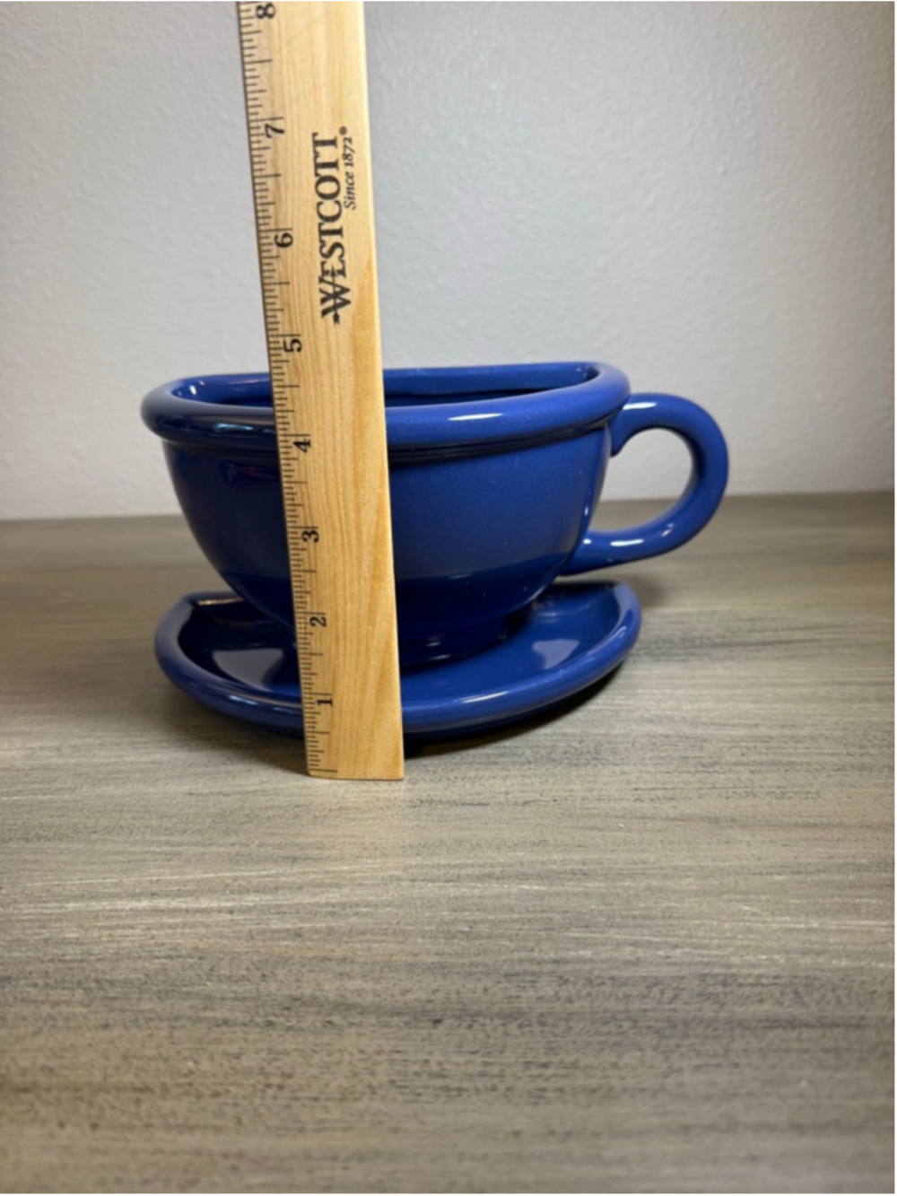 Cup & Saucer Ceramic Wall Pocket/Planter Cobalt Blue Hanging/Drain Holes - Picture 3 of 11